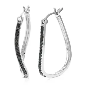 1/4 cttw Black Diamond Hoop Earrings in .925 Sterling Silver