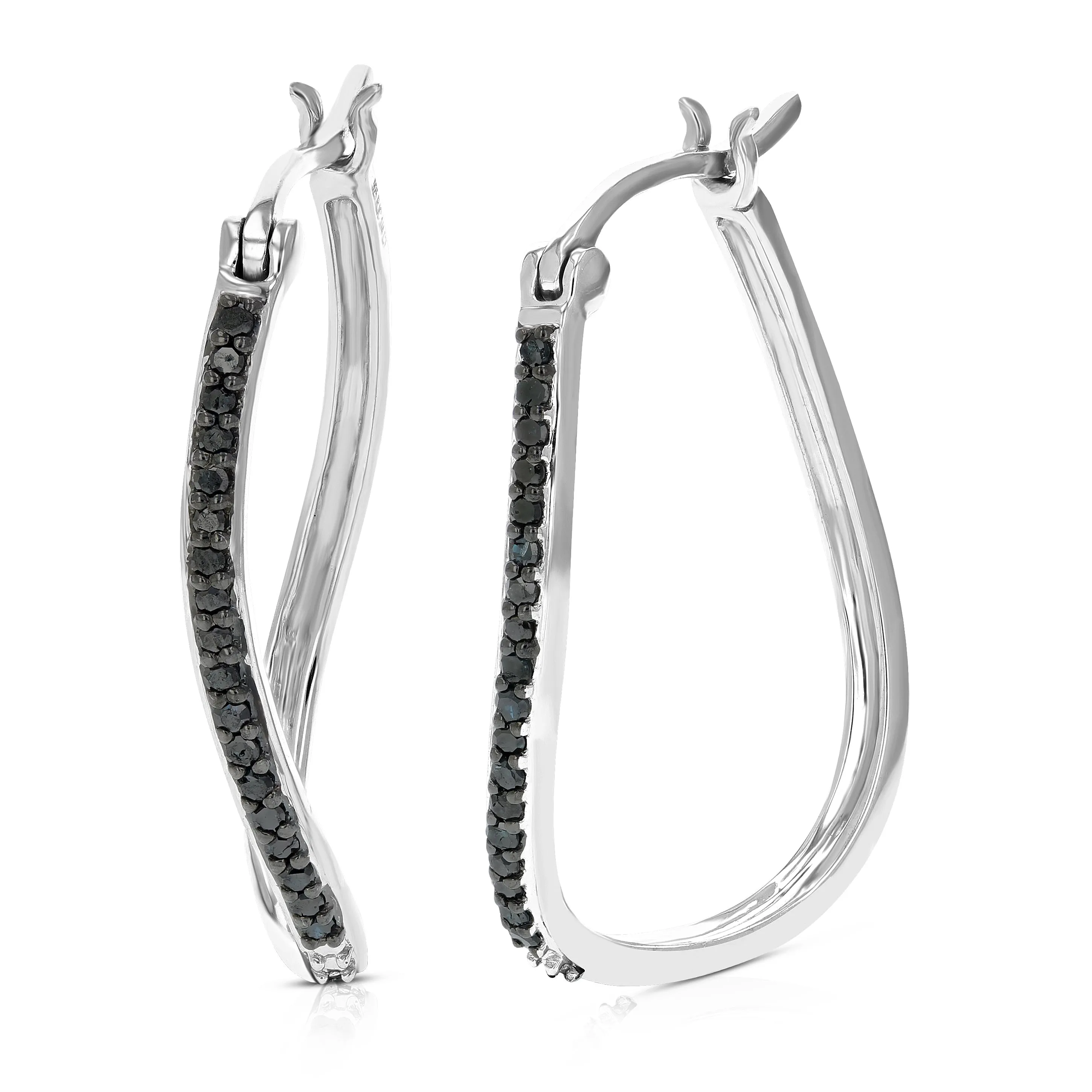 1/4 cttw Black Diamond Hoop Earrings in .925 Sterling Silver