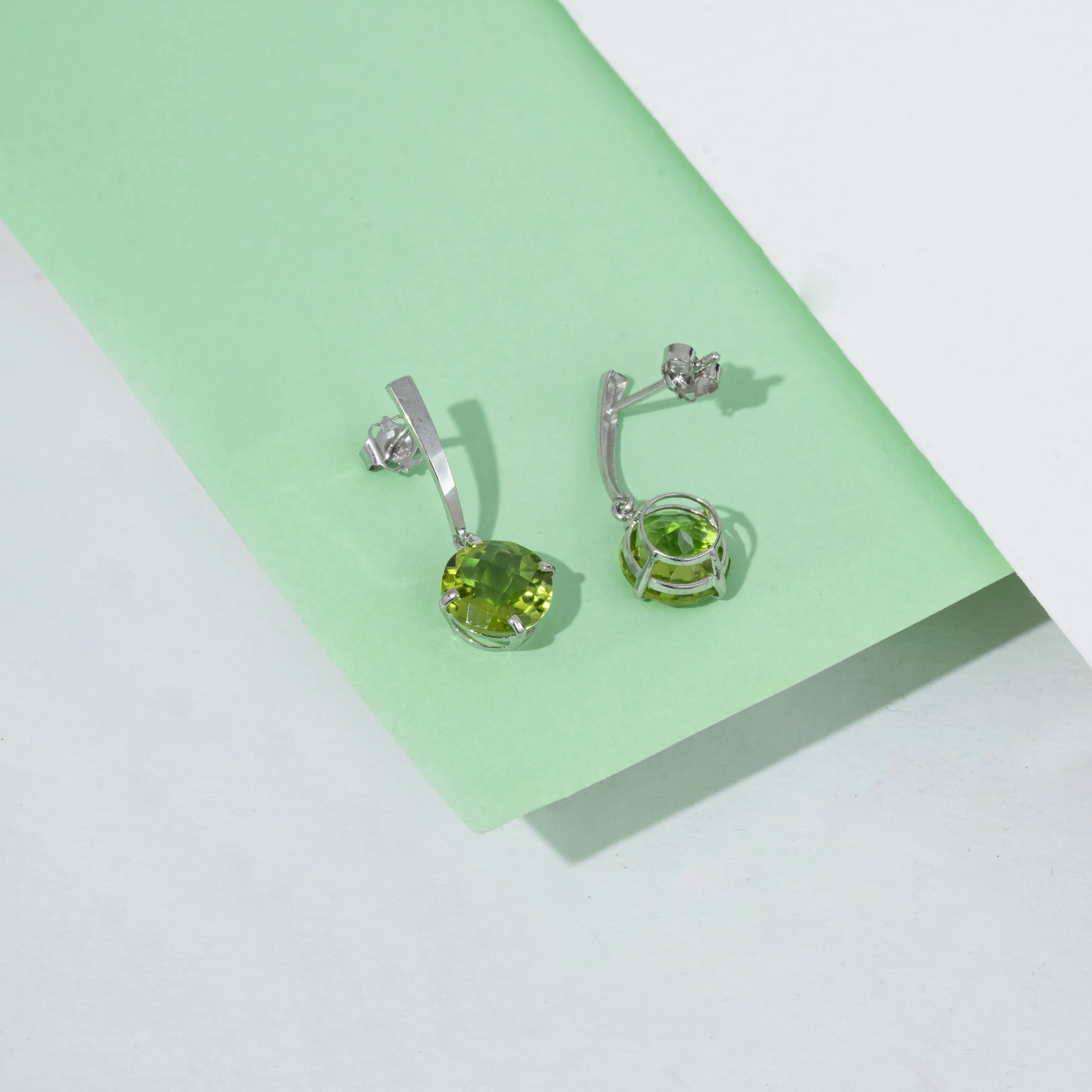 14k White Gold Solitaire Round-Cut Gemstone Drop Earrings (8mm)