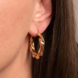 14K YELLOW GOLD ITALIAN HOOP EARRINGS 1.25 INCH CLASSIC TWIST THICK BIG JEWELRY