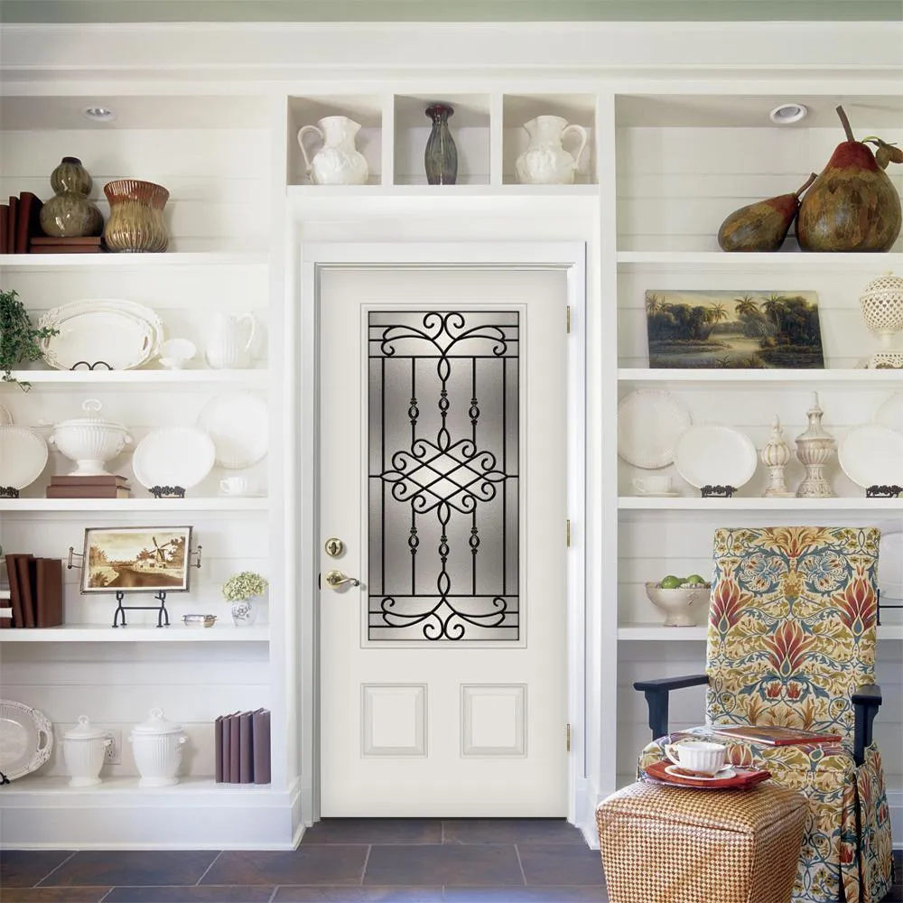 36 in. x 80 in. 3/4 Lite Sanibel Primed Steel Prehung Left-Hand Inswing Front Door w/Brickmould