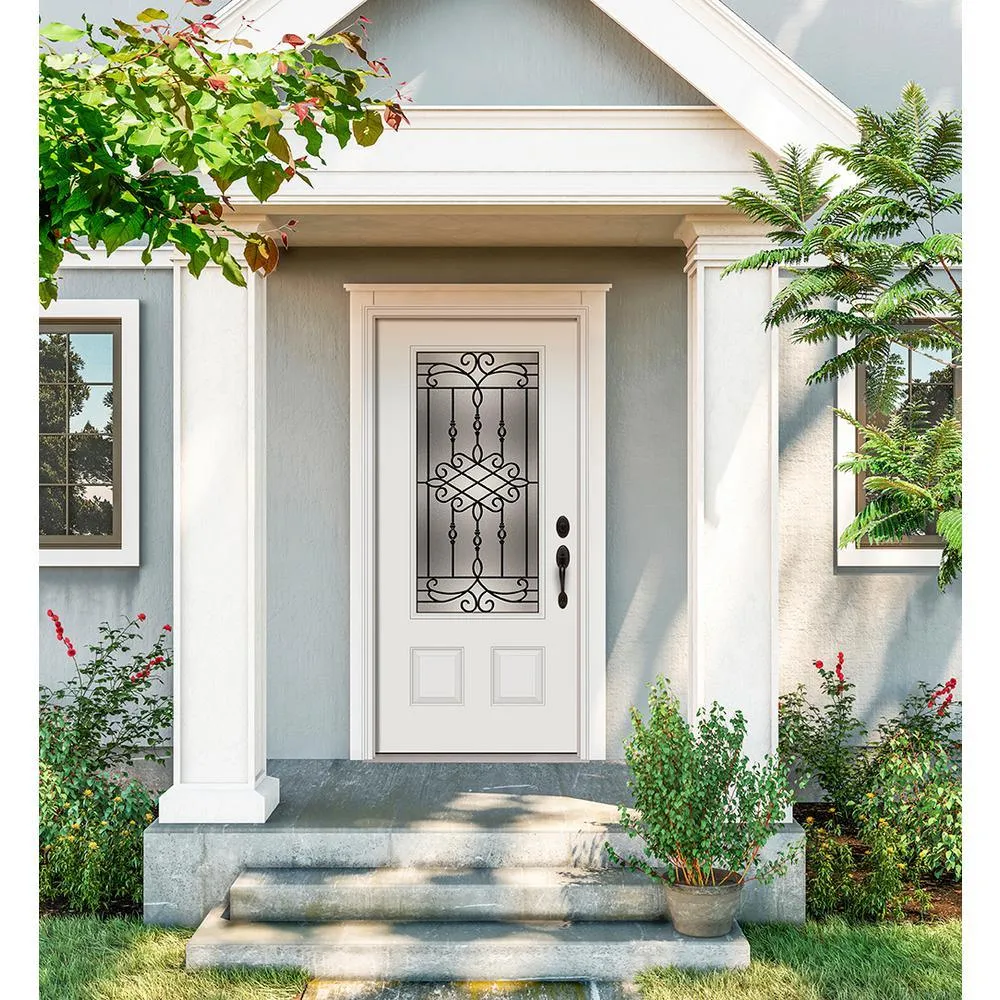 36 in. x 80 in. 3/4 Lite Sanibel Primed Steel Prehung Left-Hand Inswing Front Door w/Brickmould