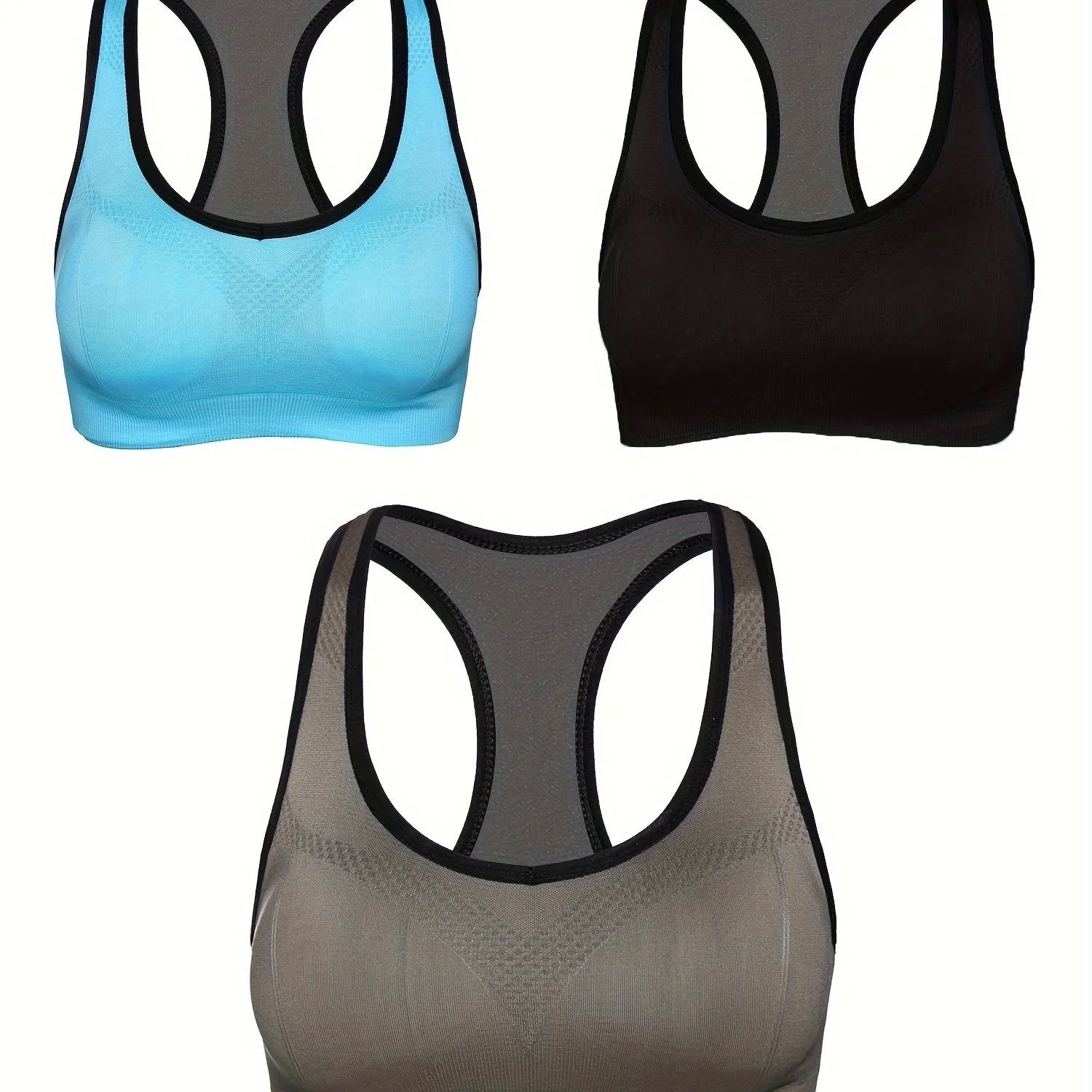3pcs High Impact Racerback Sports Bra for Women - Padded, Seamless, Wireless Support for Yoga, Gym, Workout, and Running - Women's Activewear