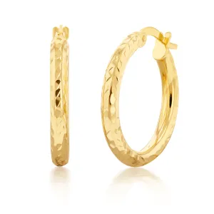 9ct Yellow Gold Silverfilled Diamond Cut 15mm Hoop Earrings