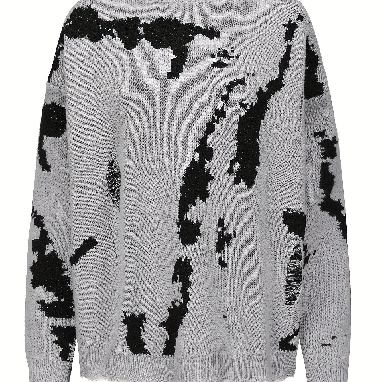 Abstract Pattern Crew Neck Sweater, Casual Long Sleeve Sweater For Fall & Winter, Women's Clothing