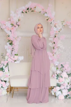 Alessia Chiffon Ruffle Open Abaya- Rose Pink