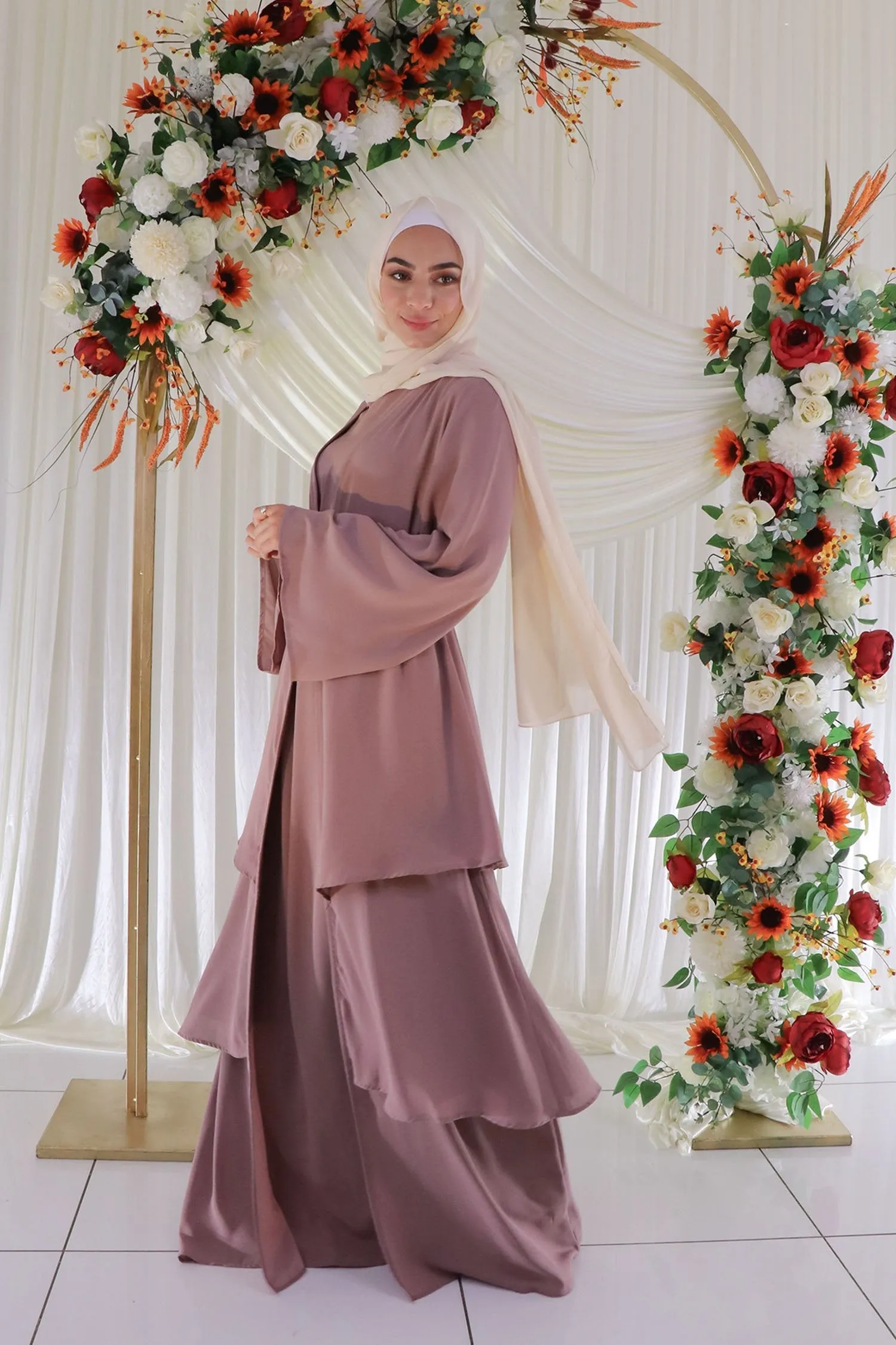 Alessia Chiffon Ruffle Open Abaya- Rose Pink