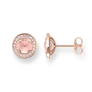 Authentic 925 Sterling Silver Light of Luna Pink Round Ear Women Studs Earrings