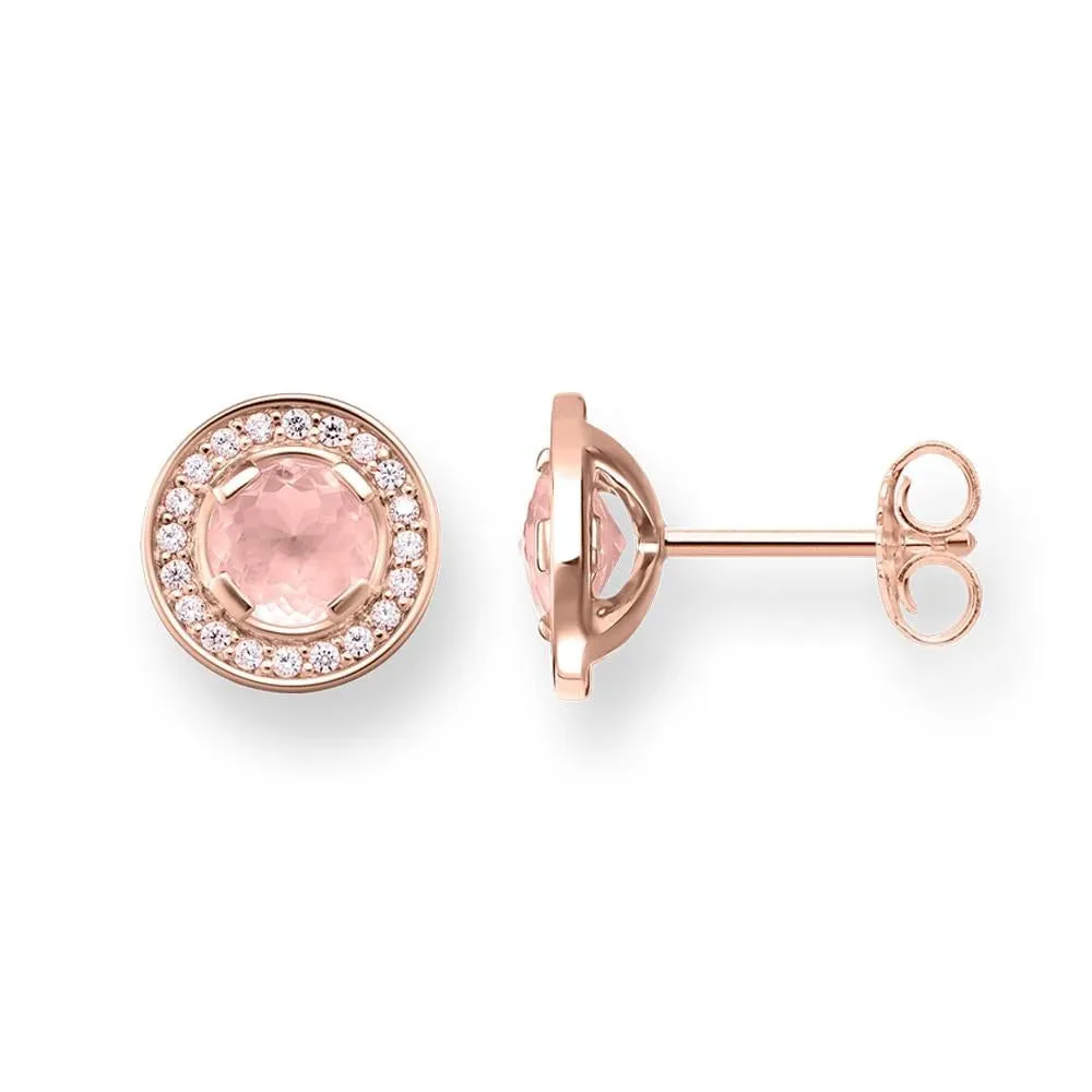 Authentic 925 Sterling Silver Light of Luna Pink Round Ear Women Studs Earrings