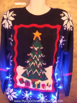 Best 80s Light Up Ugly Xmas Sweater with Tree