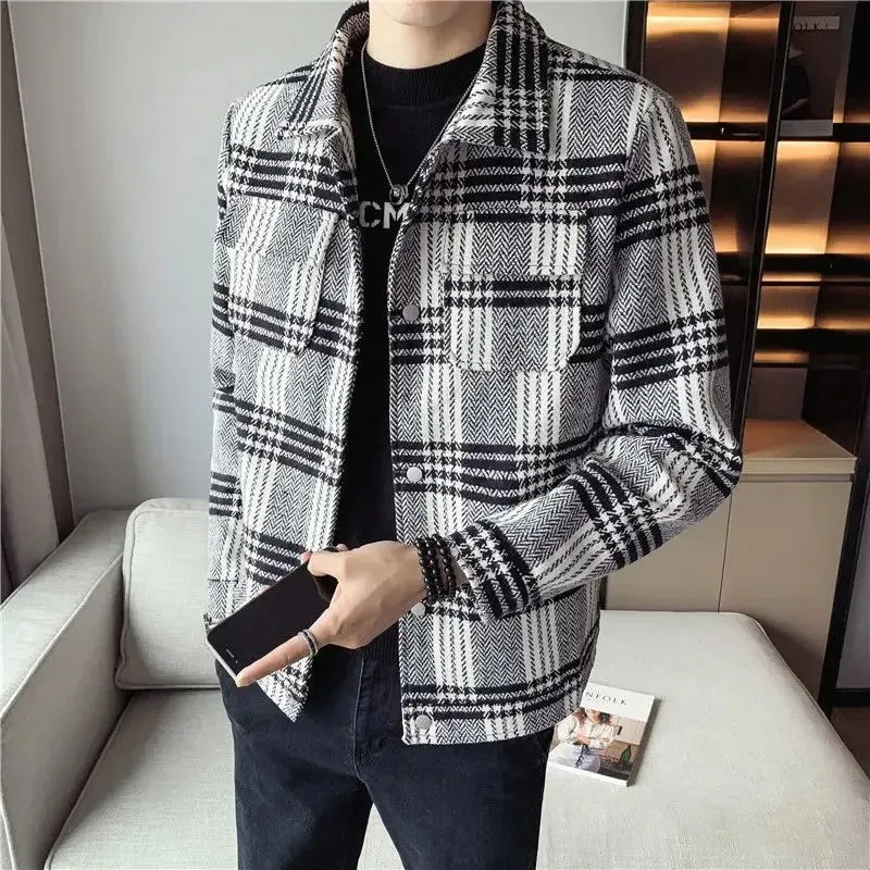 Bonsir Men Coat Plaid Wool & Blends Winter Sales of Short Slim Fit Jacket for Men Korean Reviews Many Harajuku Luxury Designer Trendy