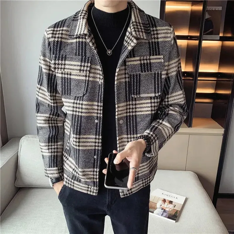 Bonsir Men Coat Plaid Wool & Blends Winter Sales of Short Slim Fit Jacket for Men Korean Reviews Many Harajuku Luxury Designer Trendy