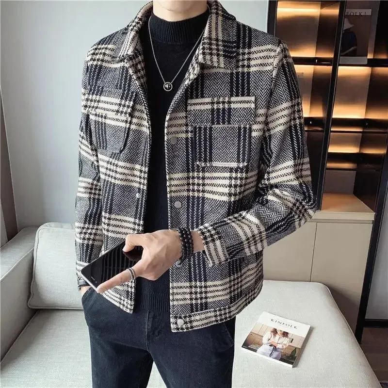 Bonsir Men Coat Plaid Wool & Blends Winter Sales of Short Slim Fit Jacket for Men Korean Reviews Many Harajuku Luxury Designer Trendy