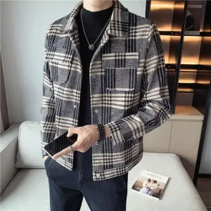 Bonsir Men Coat Plaid Wool & Blends Winter Sales of Short Slim Fit Jacket for Men Korean Reviews Many Harajuku Luxury Designer Trendy
