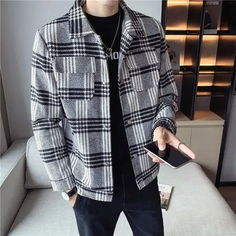 Bonsir Men Coat Plaid Wool & Blends Winter Sales of Short Slim Fit Jacket for Men Korean Reviews Many Harajuku Luxury Designer Trendy