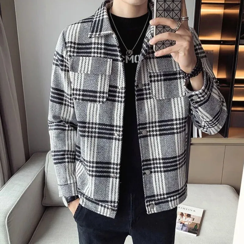 Bonsir Men Coat Plaid Wool & Blends Winter Sales of Short Slim Fit Jacket for Men Korean Reviews Many Harajuku Luxury Designer Trendy