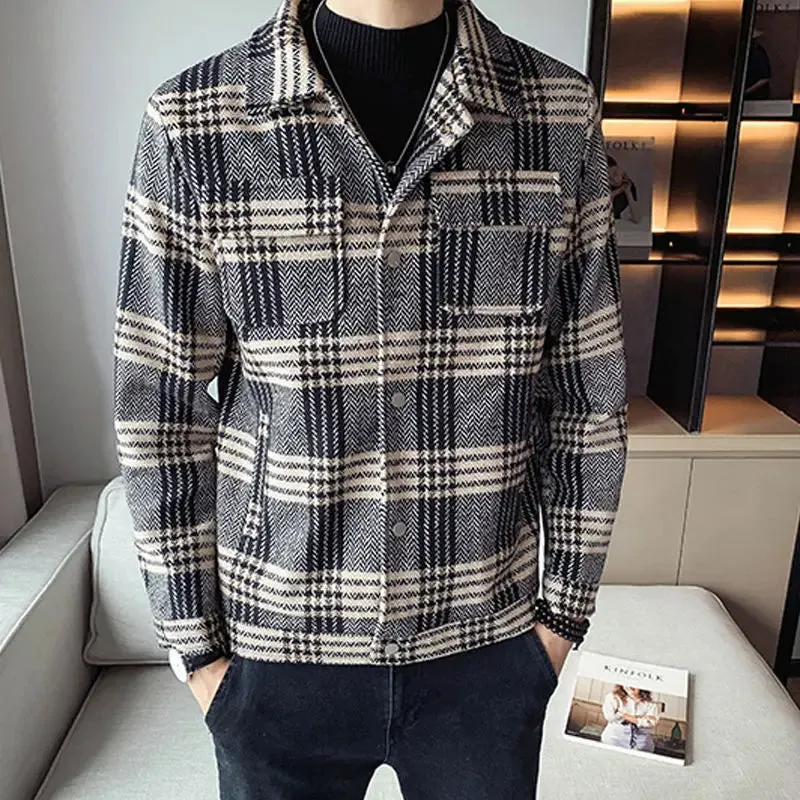 Bonsir Men Coat Plaid Wool & Blends Winter Sales of Short Slim Fit Jacket for Men Korean Reviews Many Harajuku Luxury Designer Trendy