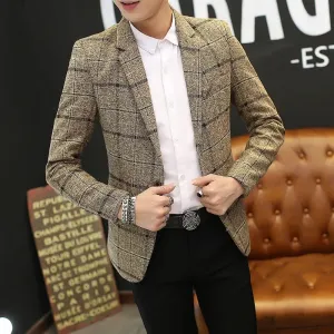 Bonsir Men's Jackets Blazers Wool & Blends Male Coats Slim Fit Lattice Y2k High Quality Vintage Deals Luxury Designer Original Brands