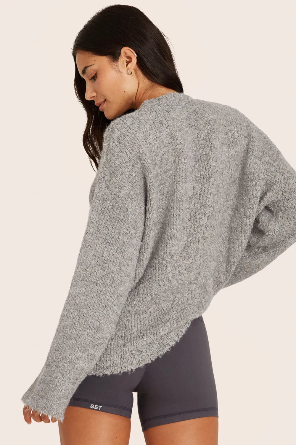 BOUCLÉ OVERSIZED CREWNECK SWEATER - HEATHER GREY