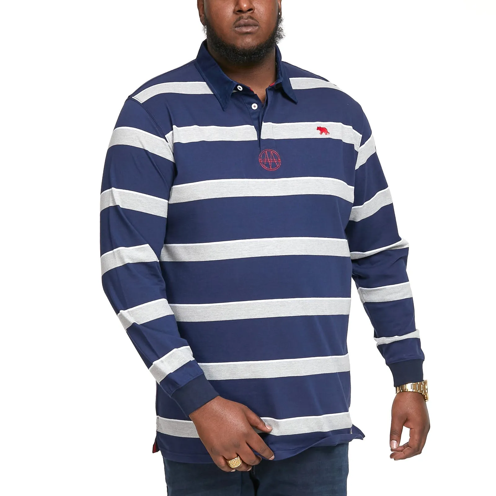 D555 Mens Marshall Big & Tall Long Sleeve Rugby Style Striped Shirt - Navy/White