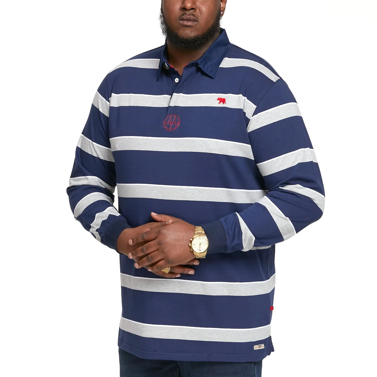 D555 Mens Marshall Big & Tall Long Sleeve Rugby Style Striped Shirt - Navy/White