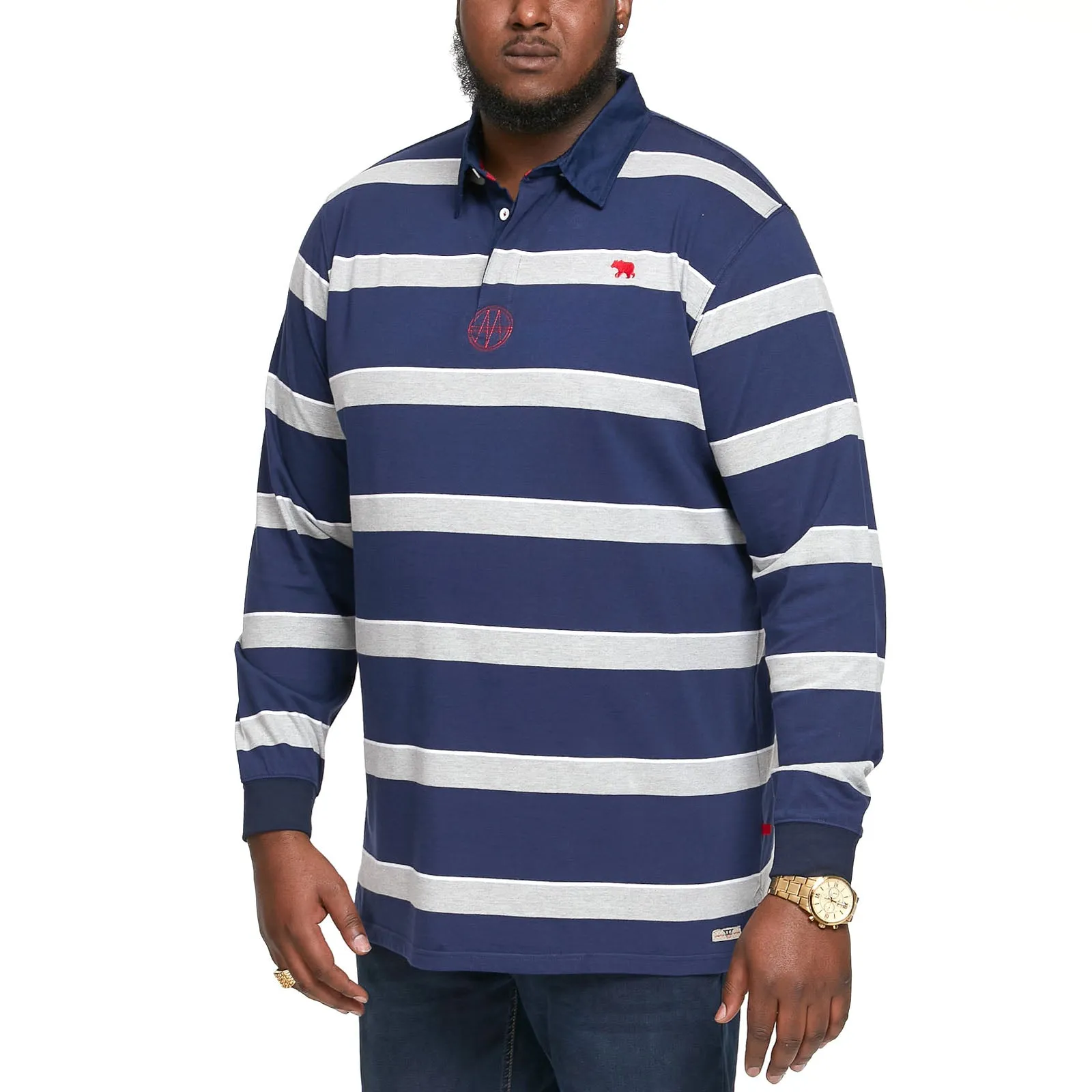 D555 Mens Marshall Big & Tall Long Sleeve Rugby Style Striped Shirt - Navy/White