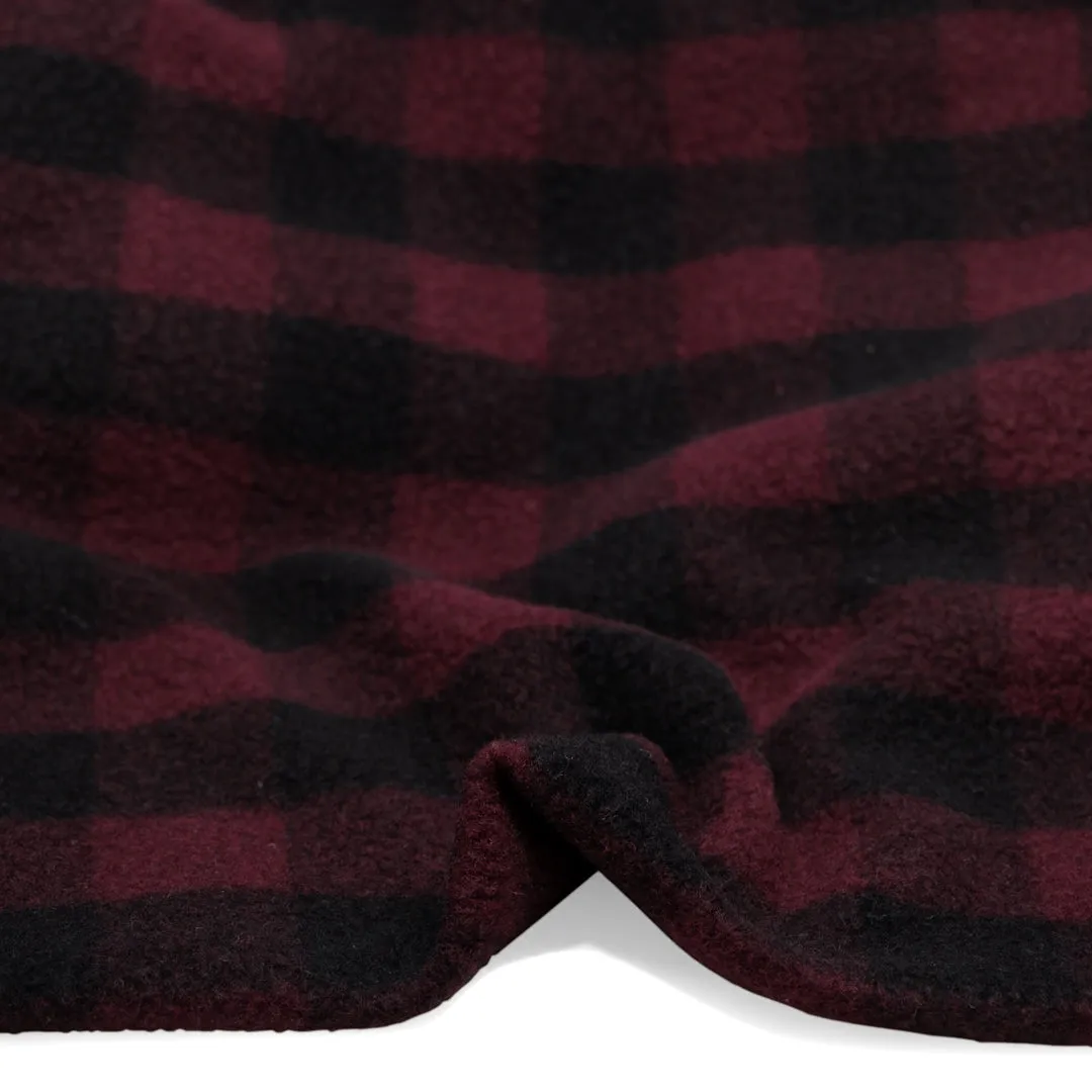 Deadstock Buffalo Check Recycled Wool Blend Coating - Cabernet