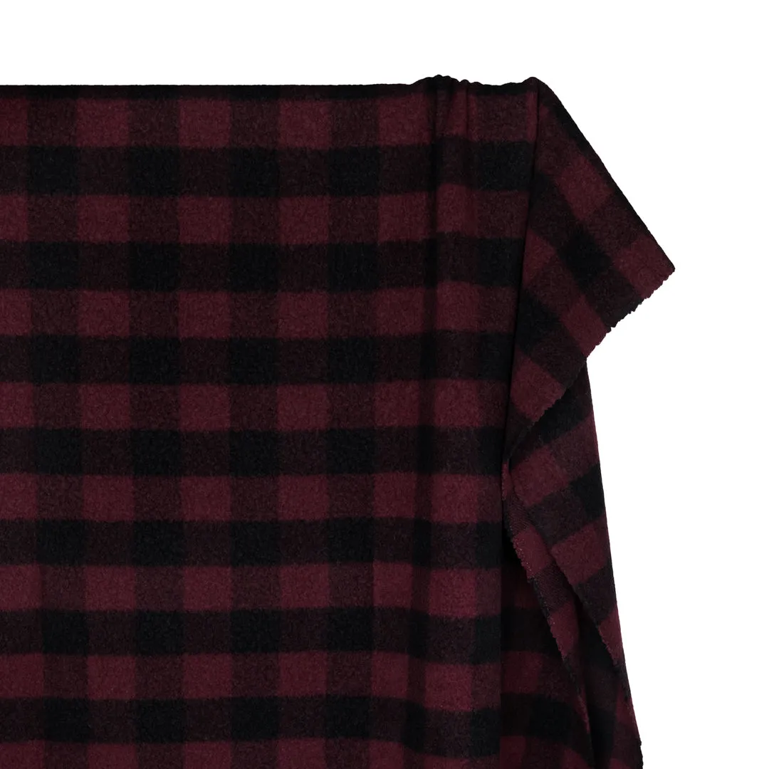 Deadstock Buffalo Check Recycled Wool Blend Coating - Cabernet