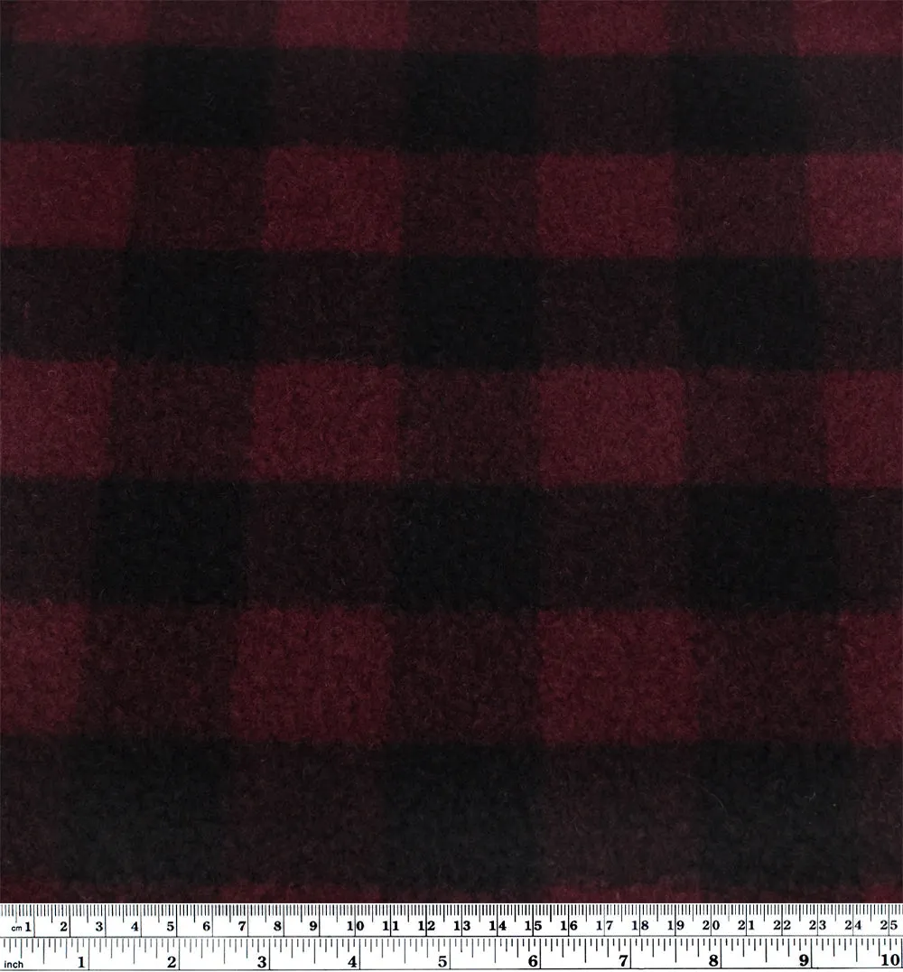 Deadstock Buffalo Check Recycled Wool Blend Coating - Cabernet