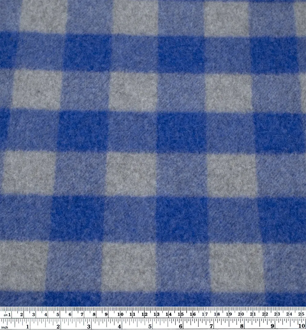 Deadstock Buffalo Check Recycled Wool Blend Coating - Lapis