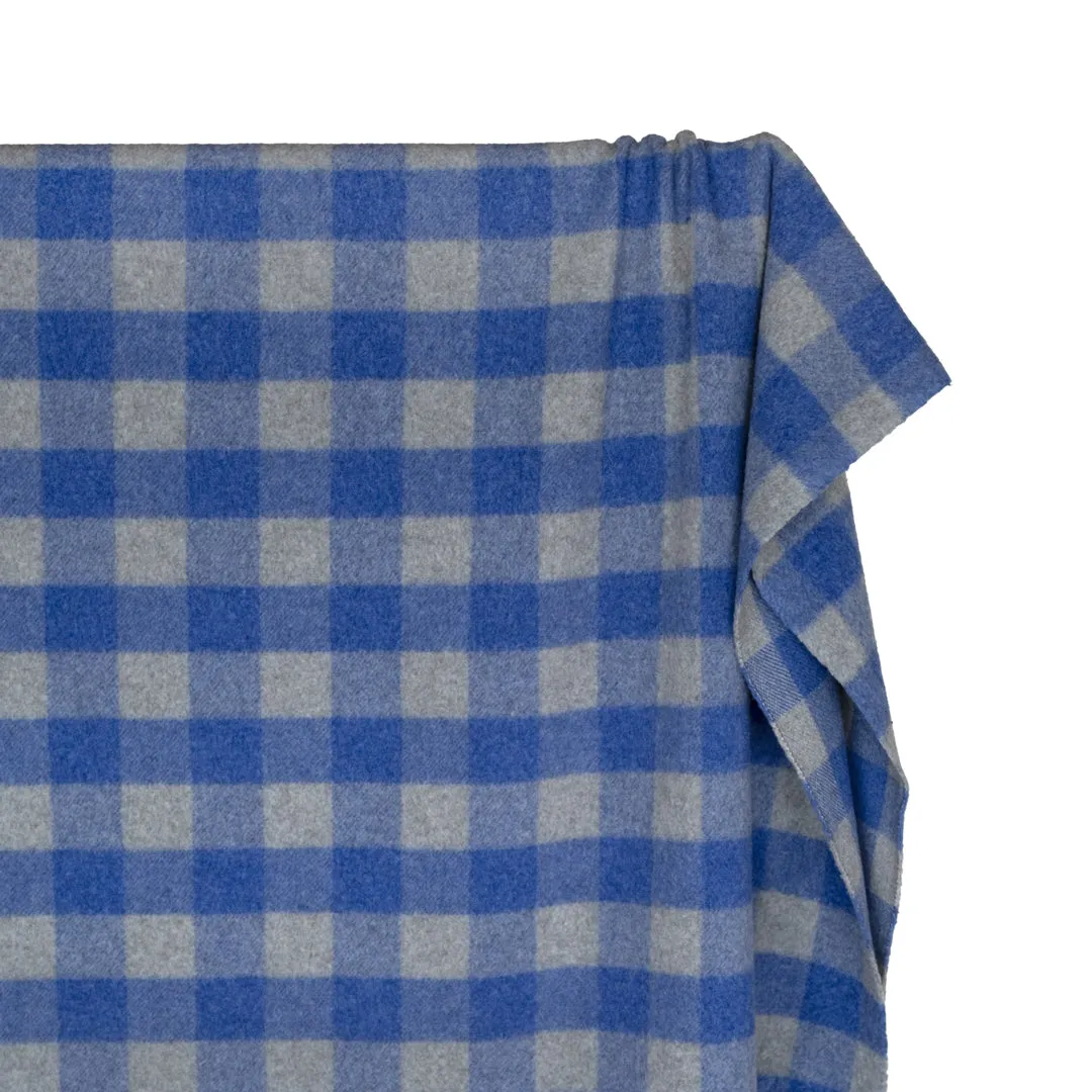 Deadstock Buffalo Check Recycled Wool Blend Coating - Lapis