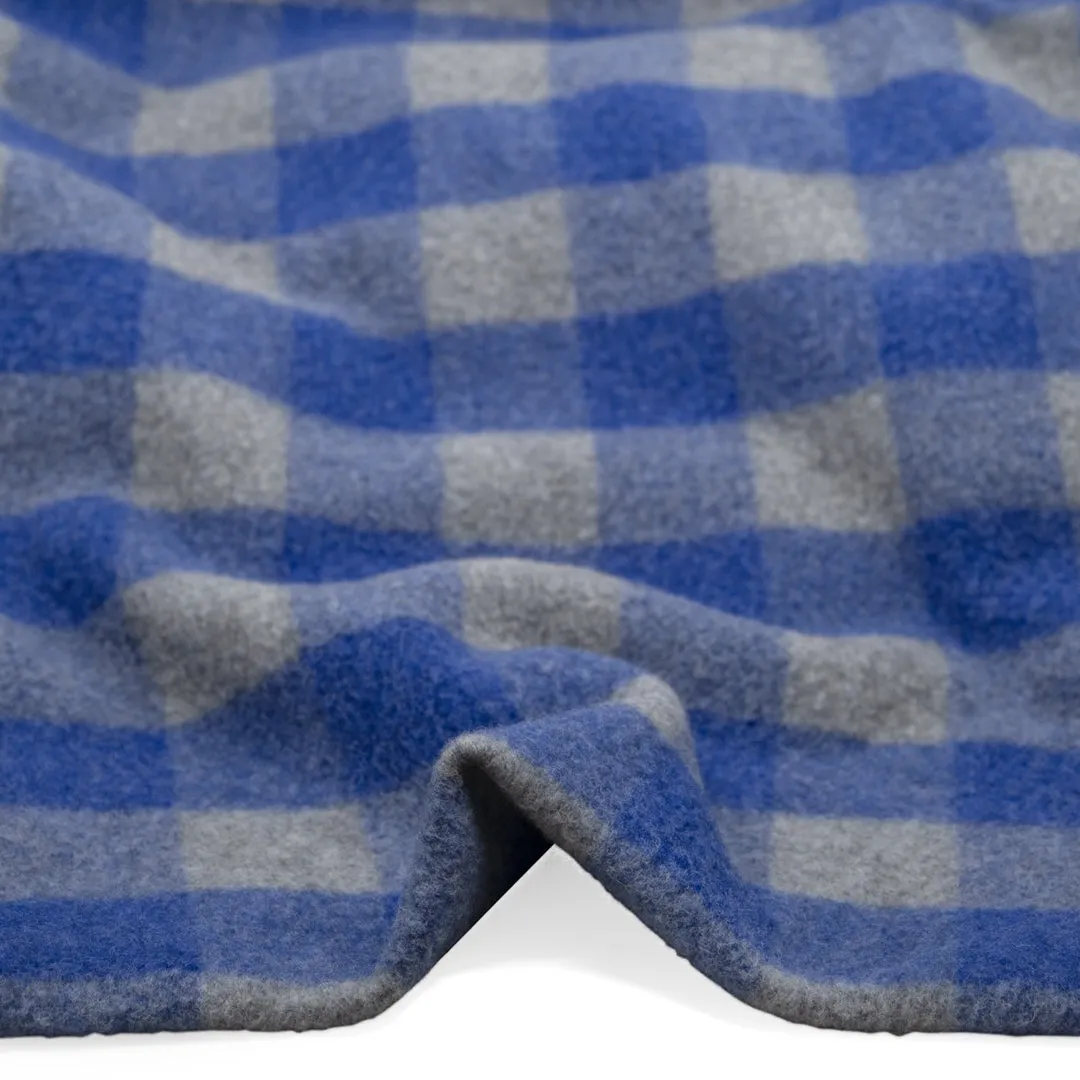 Deadstock Buffalo Check Recycled Wool Blend Coating - Lapis
