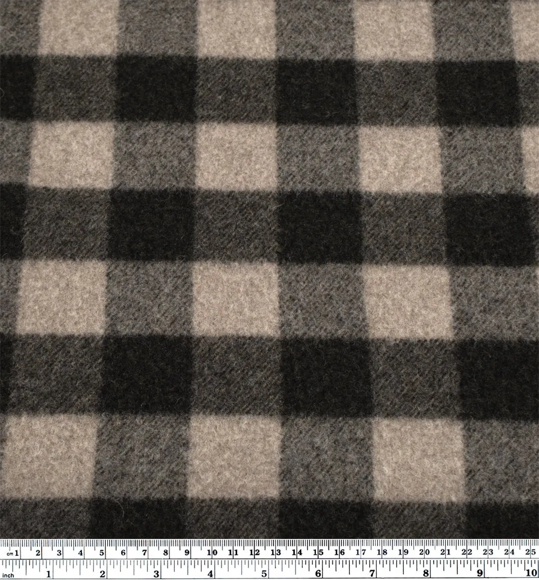Deadstock Buffalo Check Recycled Wool Blend Coating - Umber