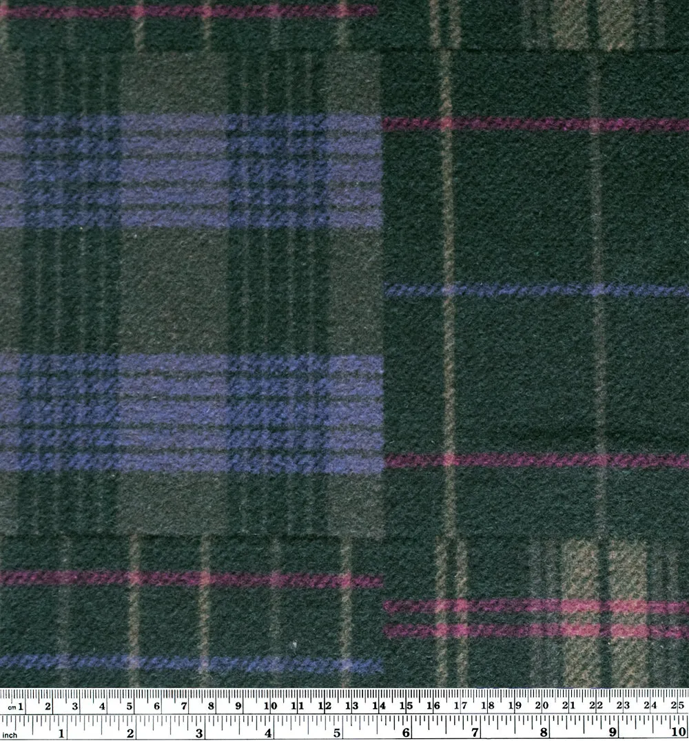 Deadstock Patchwork Plaid Wool Coating - Spruce/Jam/Blue