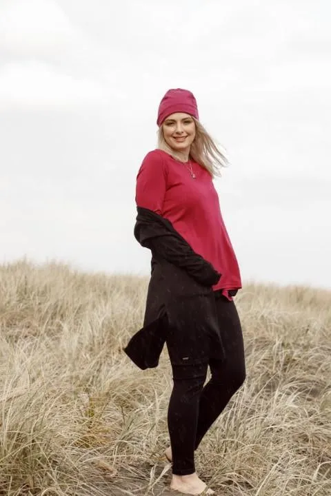 EBAS593.COLOUR.A-H  A-LINE SWING MERINO SCOOP NECK