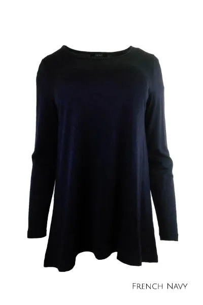 EBAS593.COLOUR.A-H  A-LINE SWING MERINO SCOOP NECK