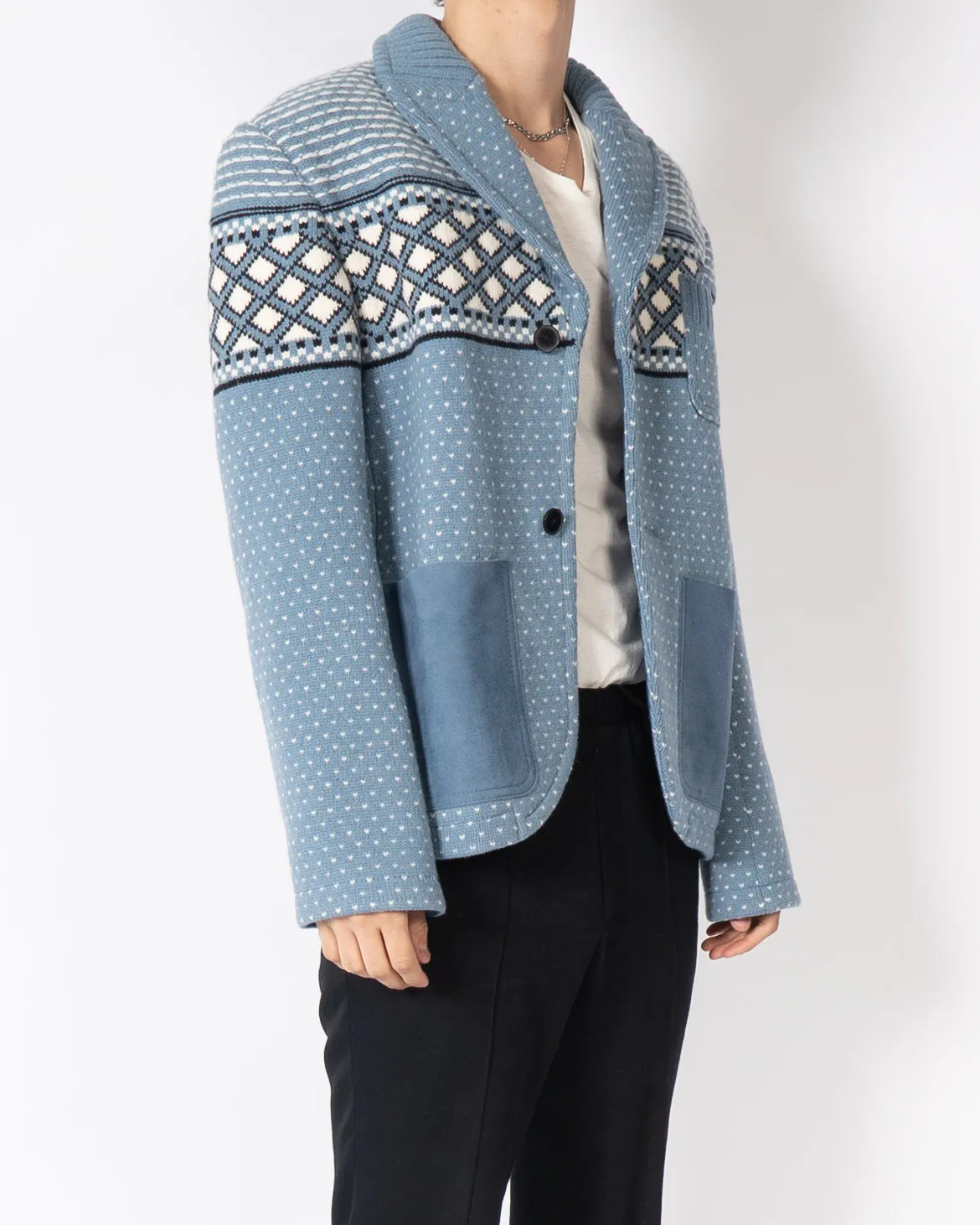 FW20 Blue Knitted Jacquard Jacket 1 of 1 Sample