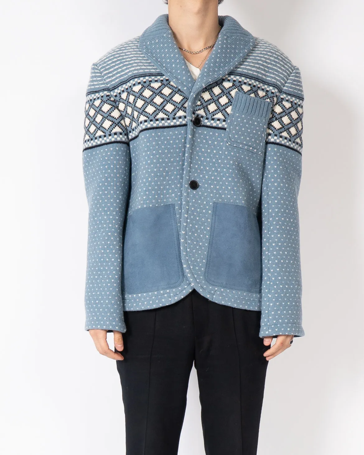 FW20 Blue Knitted Jacquard Jacket 1 of 1 Sample