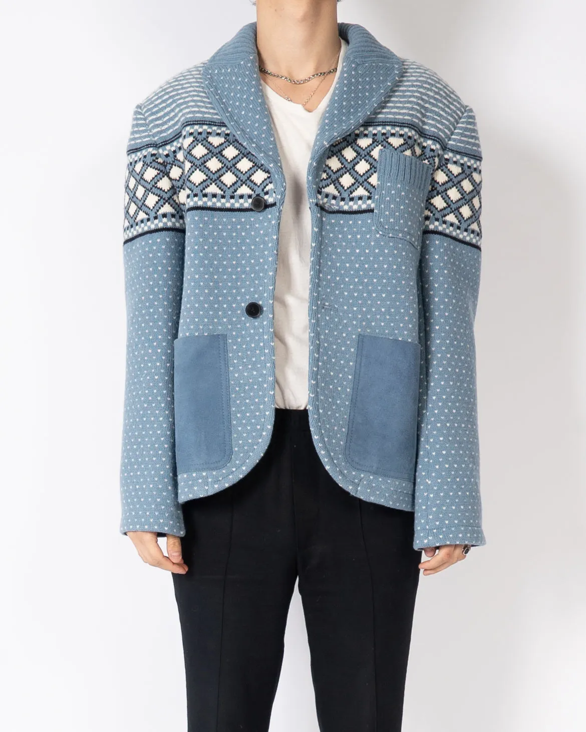 FW20 Blue Knitted Jacquard Jacket 1 of 1 Sample