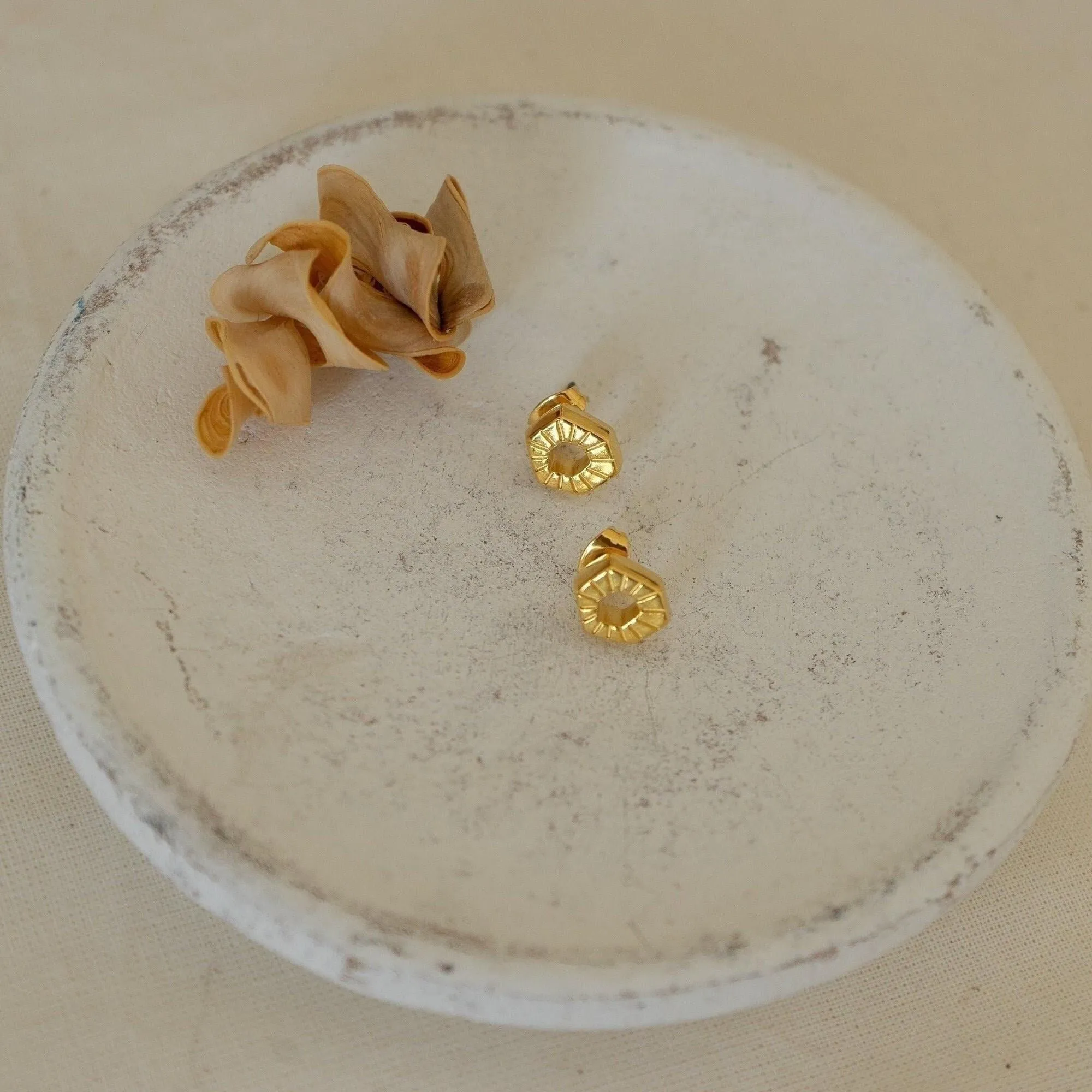 Gold Asymmetric Circle Stud Earrings