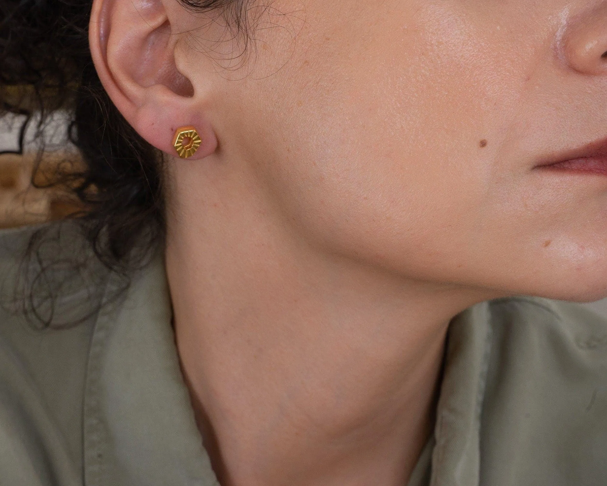 Gold Asymmetric Circle Stud Earrings