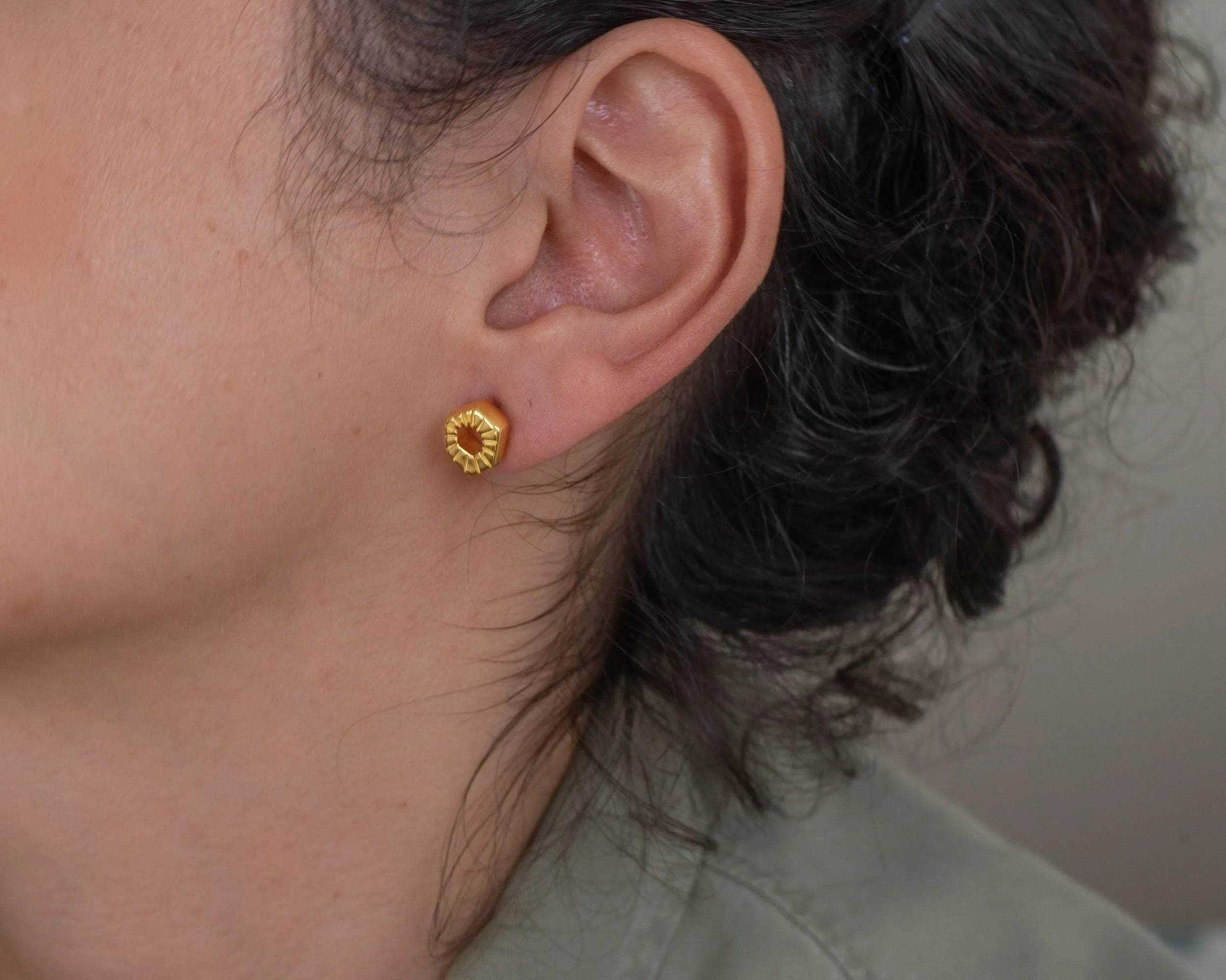 Gold Asymmetric Circle Stud Earrings