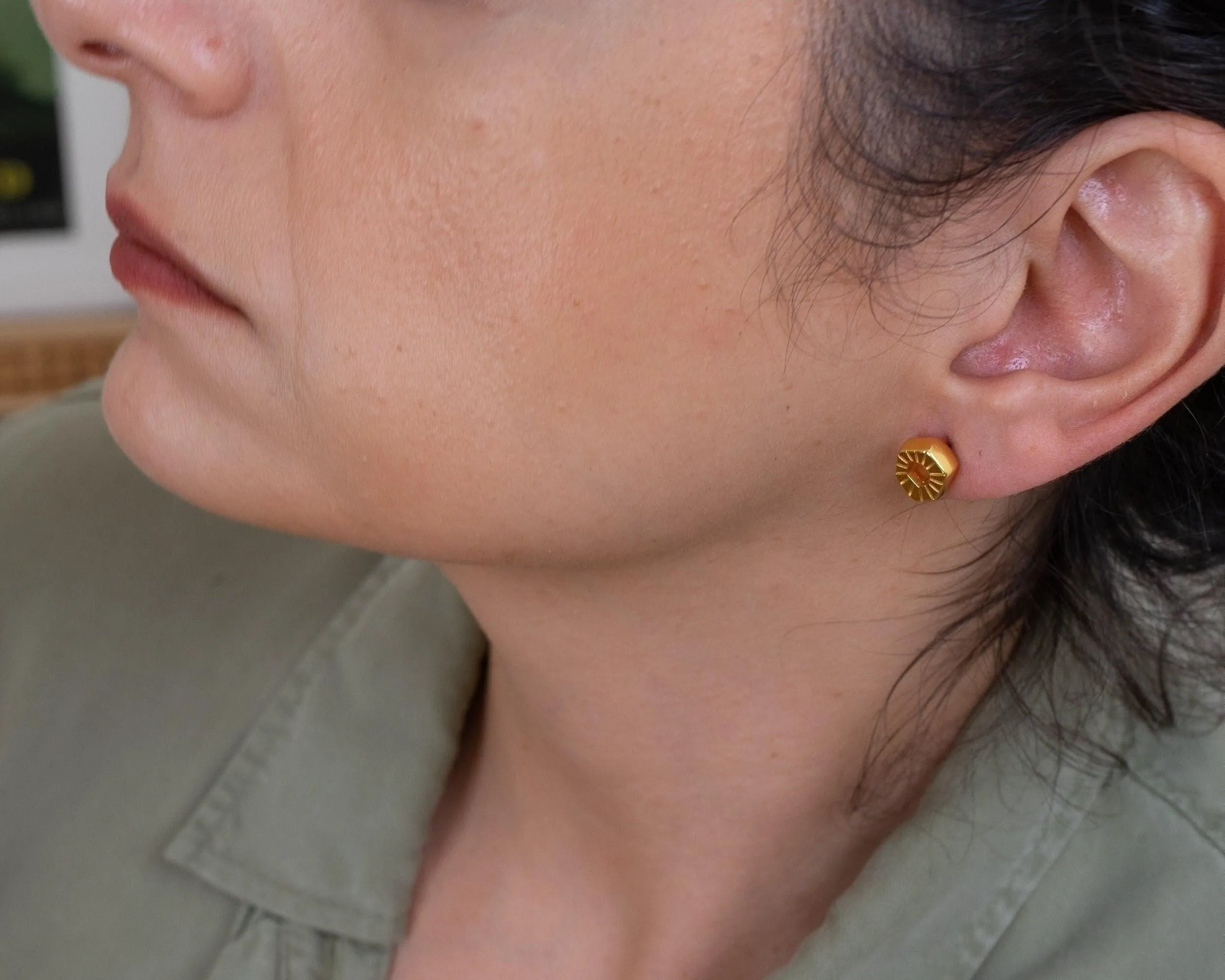 Gold Asymmetric Circle Stud Earrings