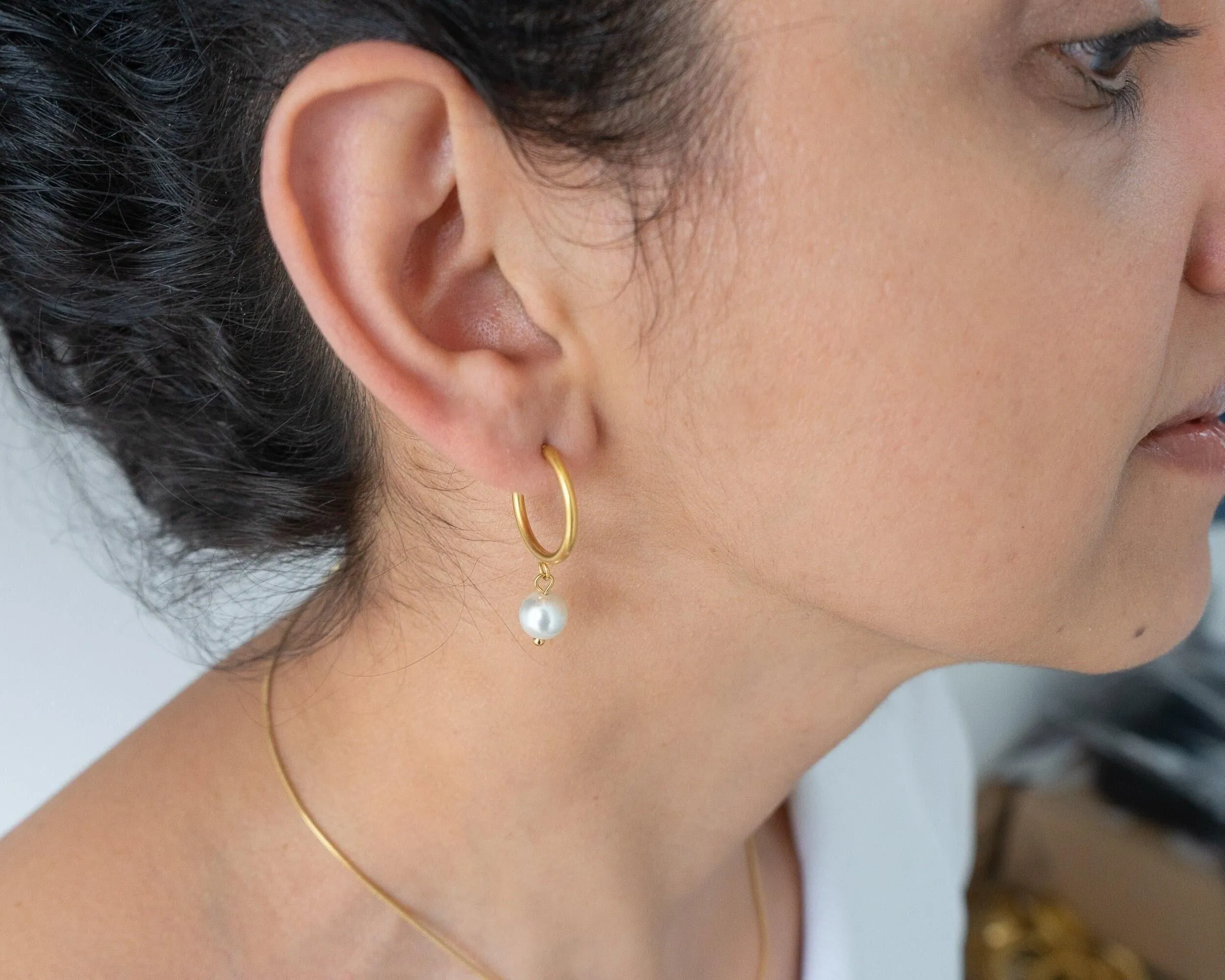 Gold Mother of Pearl Hoop Earrings