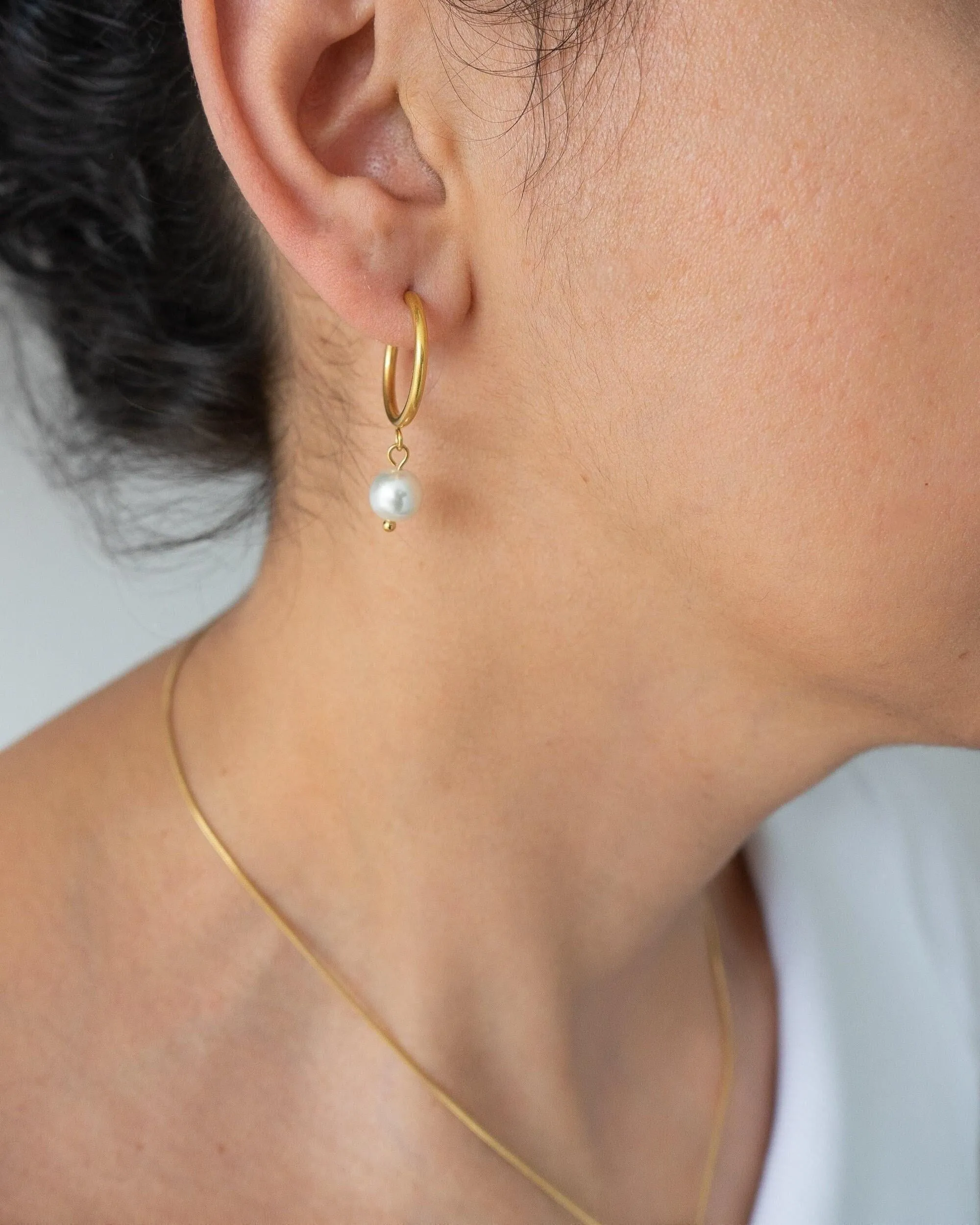Gold Mother of Pearl Hoop Earrings