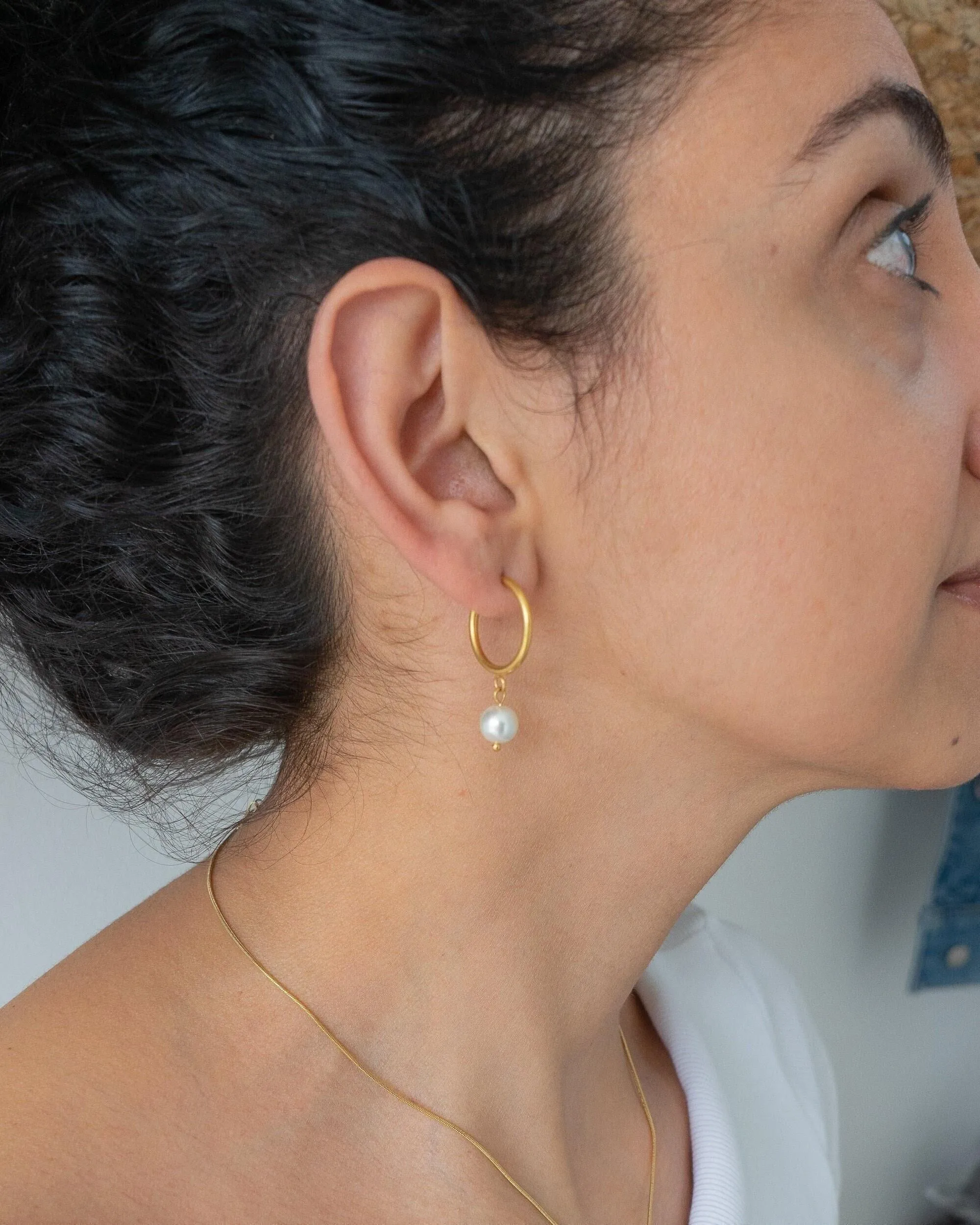 Gold Mother of Pearl Hoop Earrings