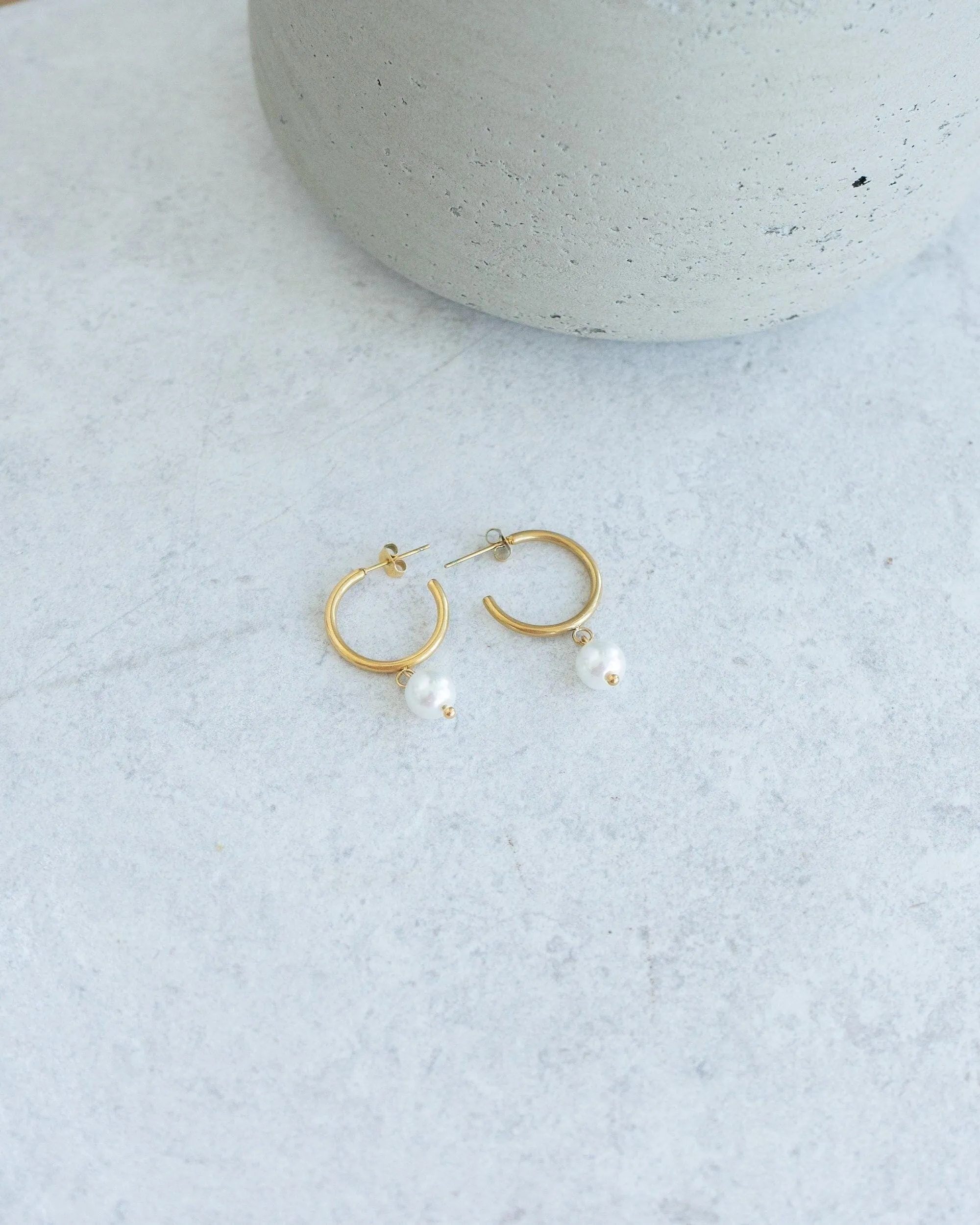 Gold Mother of Pearl Hoop Earrings