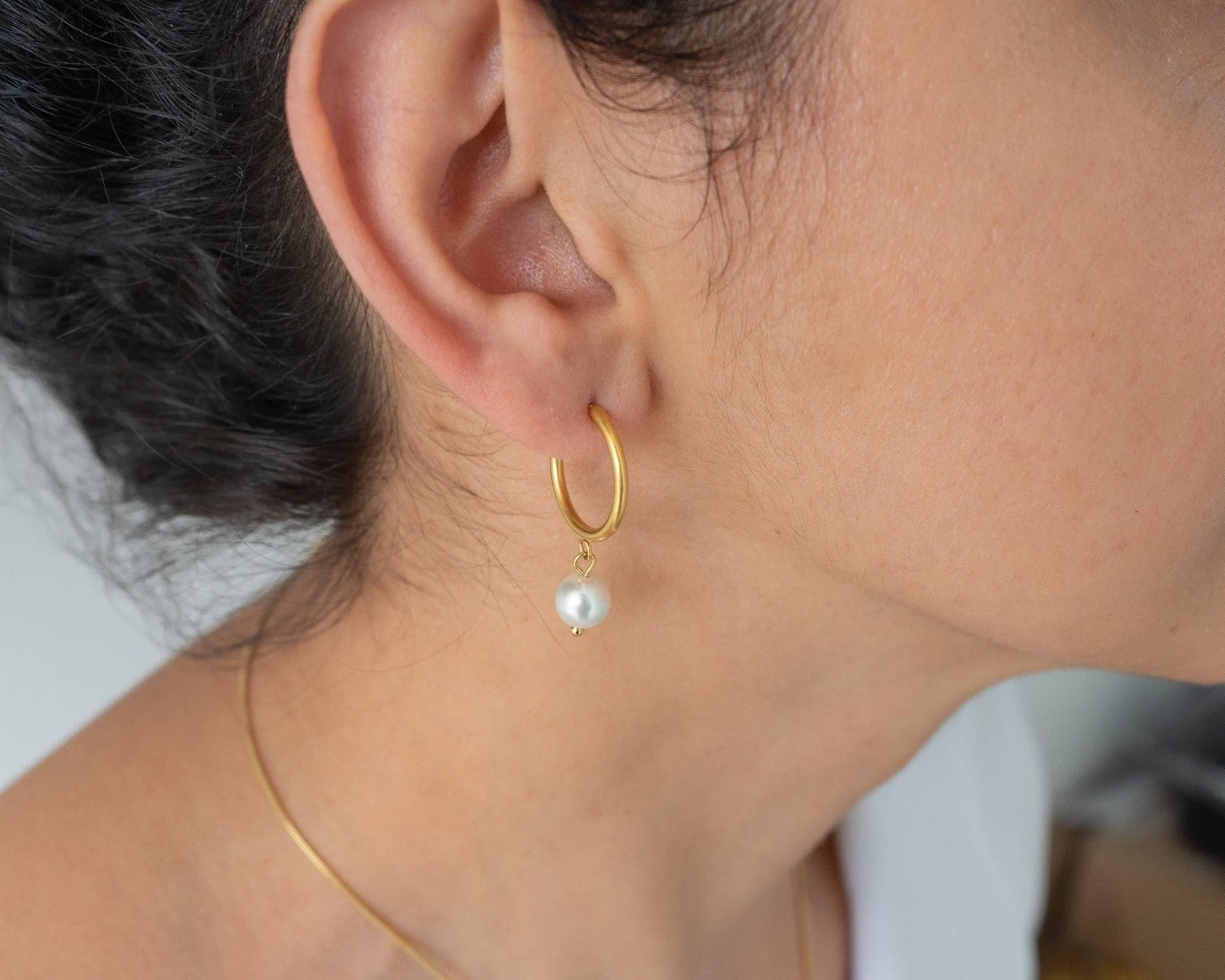 Gold Mother of Pearl Hoop Earrings