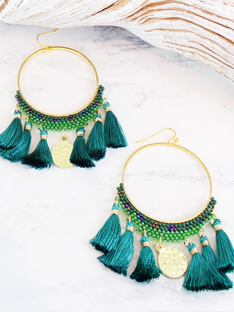 Hoop and Tassels Statement Earrings