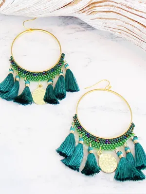 Hoop and Tassels Statement Earrings